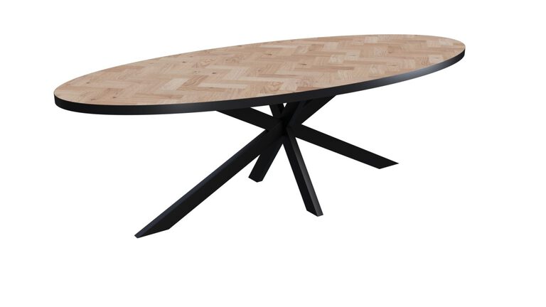 Owalny stół w jodełkę z metalową listwą i nogą Divino (1)