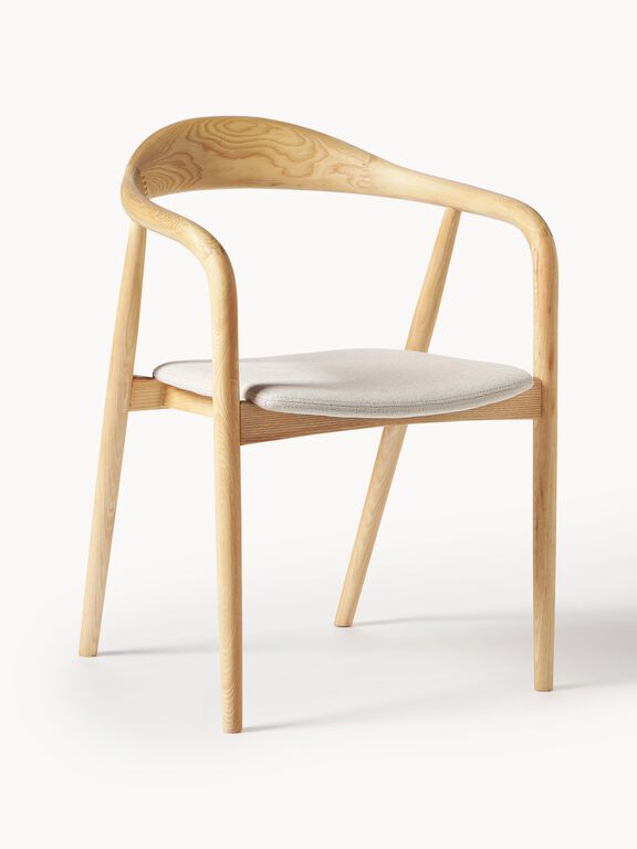 Krzesło z podłokietnikami z drewna z tapicerowanym siedziskiem Angelina (1)
